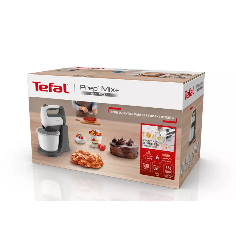 Tefal PrepMix+ HT464138 handmixer met kom 500 W grijs/wit