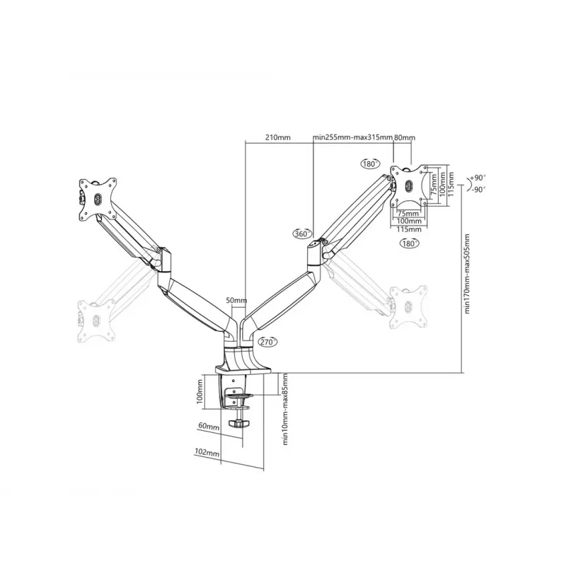 Multibrackets M Deskmount gasveer dual zwart