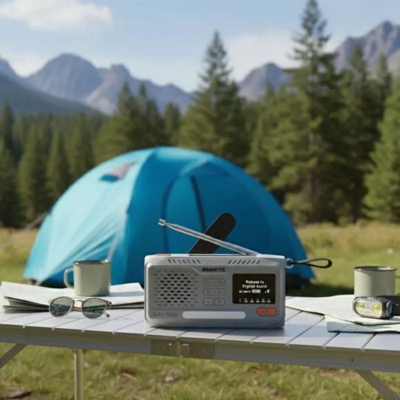 Draagbare slingerradio Marmitek RESQ 100 — DAB/DAB+/FM, 3 W, LCD, USB-C, 3,5-mm-aansluiting, lichtgrijs