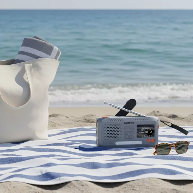 Draagbare slingerradio Marmitek RESQ 100 — DAB/DAB+/FM, 3 W, LCD, USB-C, 3,5-mm-aansluiting, lichtgrijs