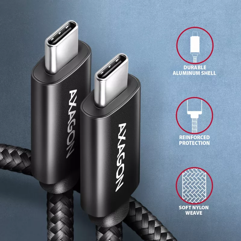USB-C-naar-USB-C-kabel AXAGON BUCM4X-CM05AB — USB4 Gen 3x2, 40 Gbit/s, 240 W, 0,5 m, zwart