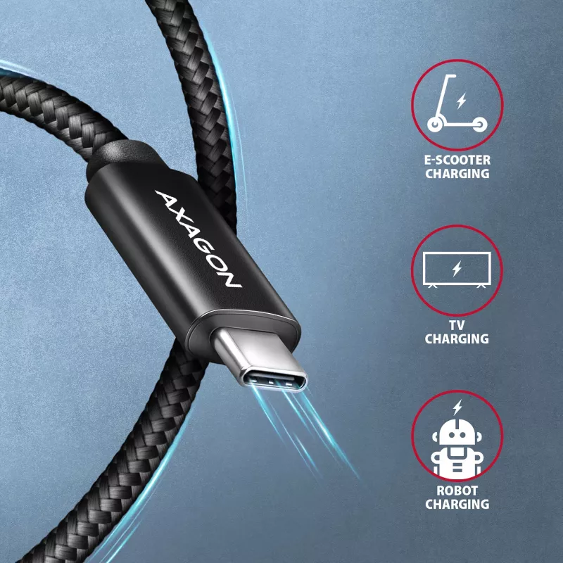 USB-C-naar-USB-C-kabel AXAGON BUCM4X-CM05AB — USB4 Gen 3x2, 40 Gbit/s, 240 W, 0,5 m, zwart