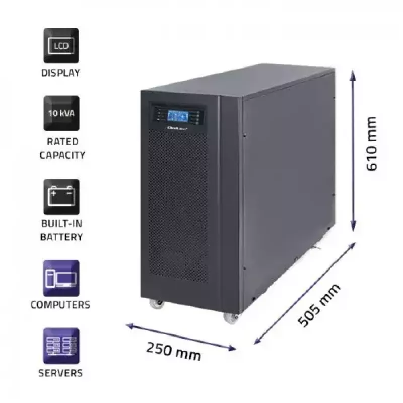 UPS Qoltec 53044 online dubbelconversie 10 kVA 8000 W