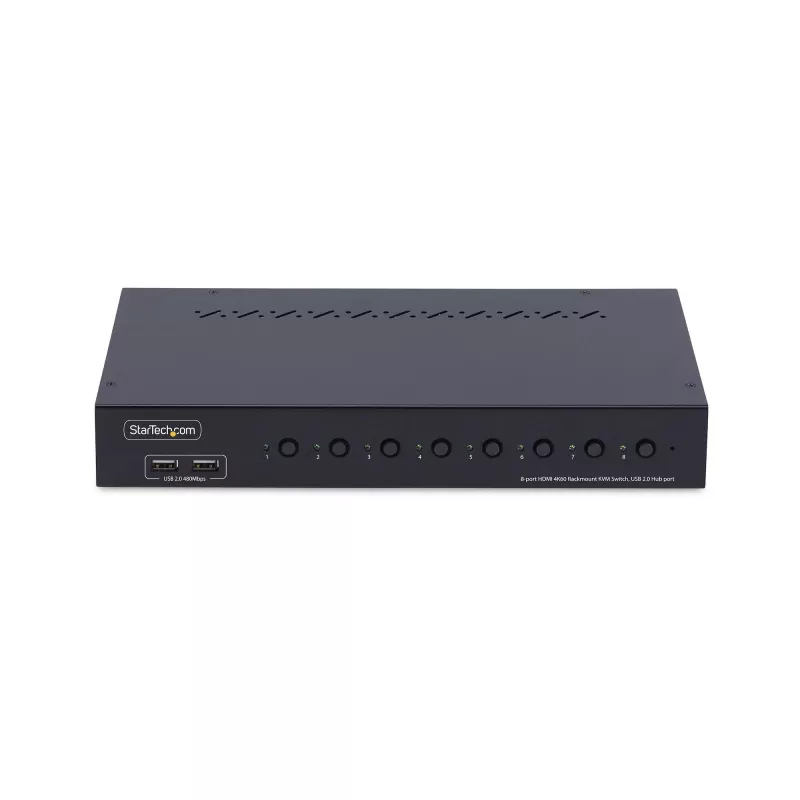 StarTech.com 8-poorts HDMI KVM-switch met 1U-rackmountkit, 4K 60Hz HDMI 2.0, knop- en hotkey-omschakeling, 4-poorts USB-hub, besturingssysteemonafhankelijk, TAA-conform