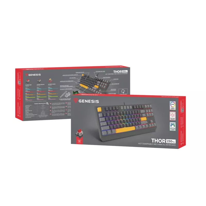GENESIS Thor 230 TKL toetsenbord gaming USB + RF draadloos + Bluetooth QWERTY zwart, grijs, oranje