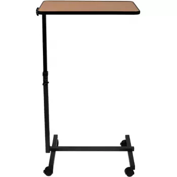 Bedtafel ActionMed SP100AM — in hoogte verstelbare bedtafel, rechthoekig tafelblad, kantelbaar, vergrendelbare wielen, max. belasting 20 kg, houtkleur