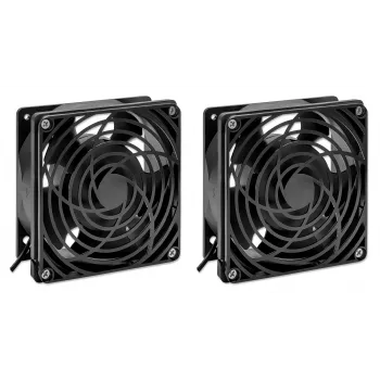 Intellinet 2-ventilator-ventilatie-eenheid voor 19 inch wandbehuizing, dakmontage, 1,8 m netsnoer met EU CEE 7/7-stekker, formaat 120 x 120 mm, aardingsset inbegrepen, zwart
