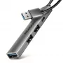 USB-hub AXAGON HUE-STA — 4-poorts aluminium strip, 1× USB-A 5 Gbit/s + 2× USB-A & 1× USB-C 480 Mbit/s, USB-A-host, grijs