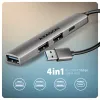 USB-hub AXAGON HUE-STA — 4-poorts aluminium strip, 1× USB-A 5 Gbit/s + 2× USB-A & 1× USB-C 480 Mbit/s, USB-A-host, grijs