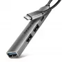 USB-hub AXAGON HUE-STC, 4-poorts aluminium strip, 1x USB-A 5 Gbit/s + 2x USB-A & 1x USB-C 480 Mbit/s, USB-C-host, 12 cm kabel, grijs