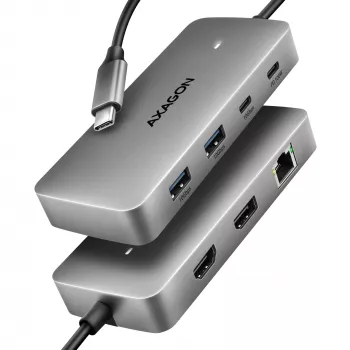 Axagon HMC-CUB83X2 USB 10Gbps-hub, 2x USB-A, USB-C, HDMI & DP 4K/144Hz, RJ-45, PD 100W
