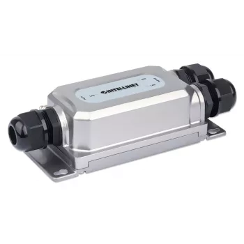 Intellinet 2-poorts outdoor vandalbestendige Gigabit PoE++-extender, twee 30 W-poorten, verlengt PoE tot 100 m, 60 W vermogensbudget, IEEE 802.3bt (4PPoE)-conform, IP67 waterdicht, IK10-gecertificeerd, metalen behuizing