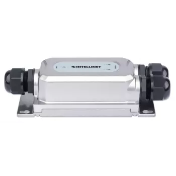Intellinet 2-poorts outdoor vandalbestendige Gigabit PoE++-extender, twee 30 W-poorten, verlengt PoE tot 100 m, 60 W vermogensbudget, IEEE 802.3bt (4PPoE)-conform, IP67 waterdicht, IK10-gecertificeerd, metalen behuizing