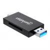Manhattan USB-A / USB-C combi multi-kaartlezer/-schrijver, 5 Gbit/s (USB 3.2 Gen1 alias USB 3.0), stekker naar microSD- en SD/MMC-slots, mini-formaat, SuperSpeed USB, Windows of Mac, zwart/transparant, drie jaar garantie