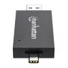 Manhattan USB-A / USB-C combi multi-kaartlezer/-schrijver, 5 Gbit/s (USB 3.2 Gen1 alias USB 3.0), stekker naar microSD- en SD/MMC-slots, mini-formaat, SuperSpeed USB, Windows of Mac, zwart/transparant, drie jaar garantie