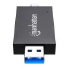 Manhattan USB-A / USB-C combi multi-kaartlezer/-schrijver, 5 Gbit/s (USB 3.2 Gen1 alias USB 3.0), stekker naar microSD- en SD/MMC-slots, mini-formaat, SuperSpeed USB, Windows of Mac, zwart/transparant, drie jaar garantie