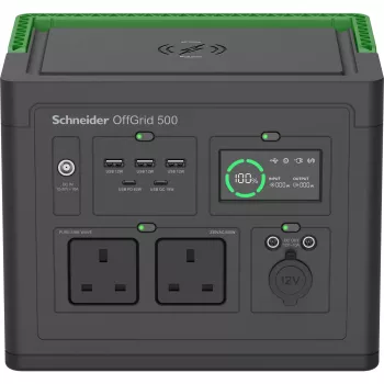APC SE OffGrid Draagbare Powerstation 500 – Li-Ion-accu, LCD, 2x UK-stopcontacten, 3x USB-A, 2x USB-C, 3x 12V, draadloze oplader