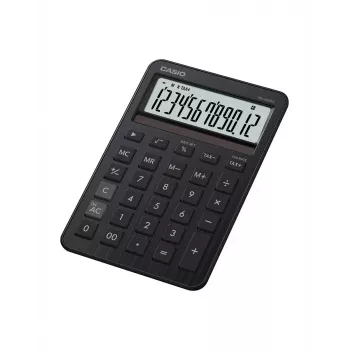 Tafelrekenmachine CASIO MS-200DQ — basic, 12-cijferig, batterij/zonne-energie, belasting- & winstfuncties, zwart