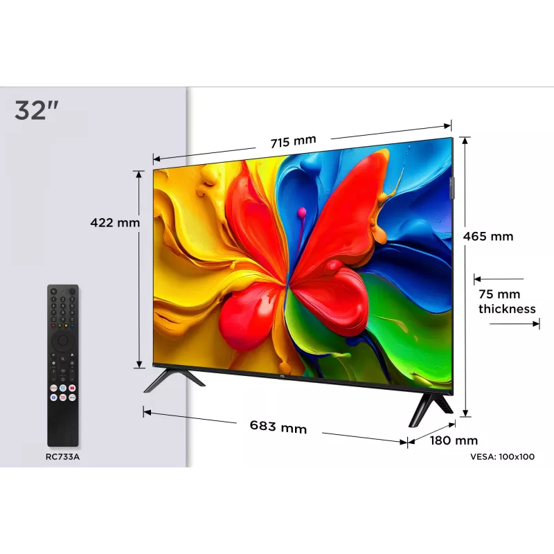 TCL 32V4C QLED-tv 32 inch (81,3 cm) HD 1366×768 Wi‑Fi Ethernet zwart