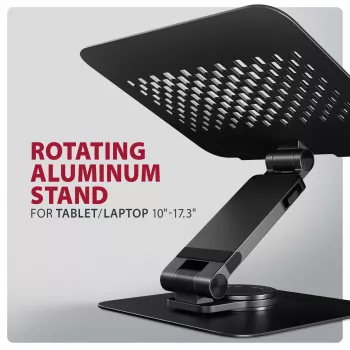 Laptopstandaard AXAGON STND-LRB — aluminium, 360°-draaiing, voor 10 inch–17,3 inch, instelbare hoogte tot 26 cm, helling 0–180°, zwart