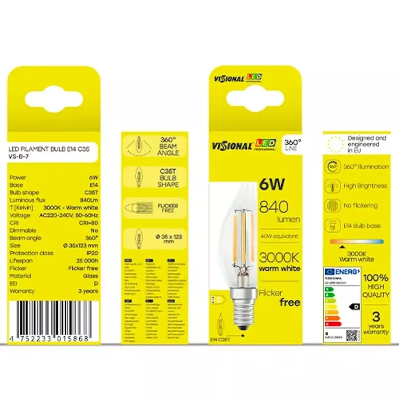 LED-lamp VISIONAL VS-B-7 6W, 840 lm, 3000K