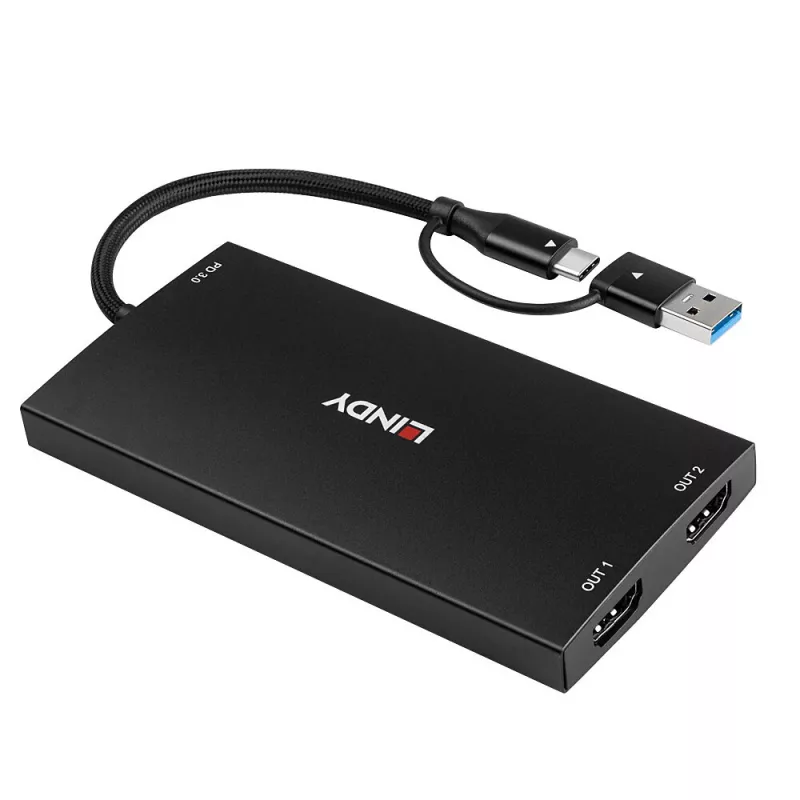 Lindy 43430 Videokabel-adapter 0,11 m USB Type-C 2 x HDMI zwart