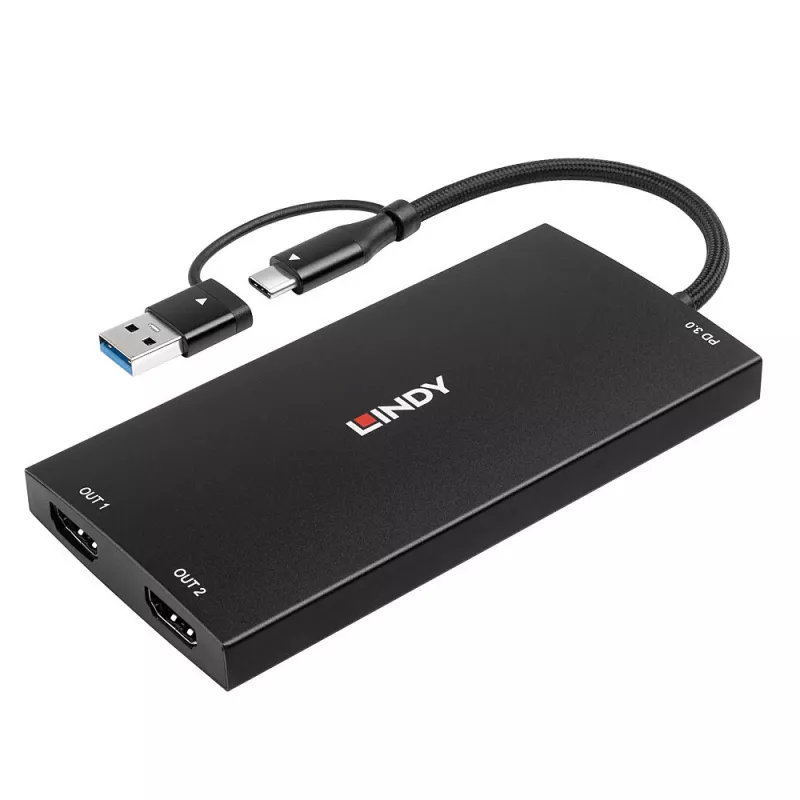 Lindy 43430 Videokabel-adapter 0,11 m USB Type-C 2 x HDMI zwart