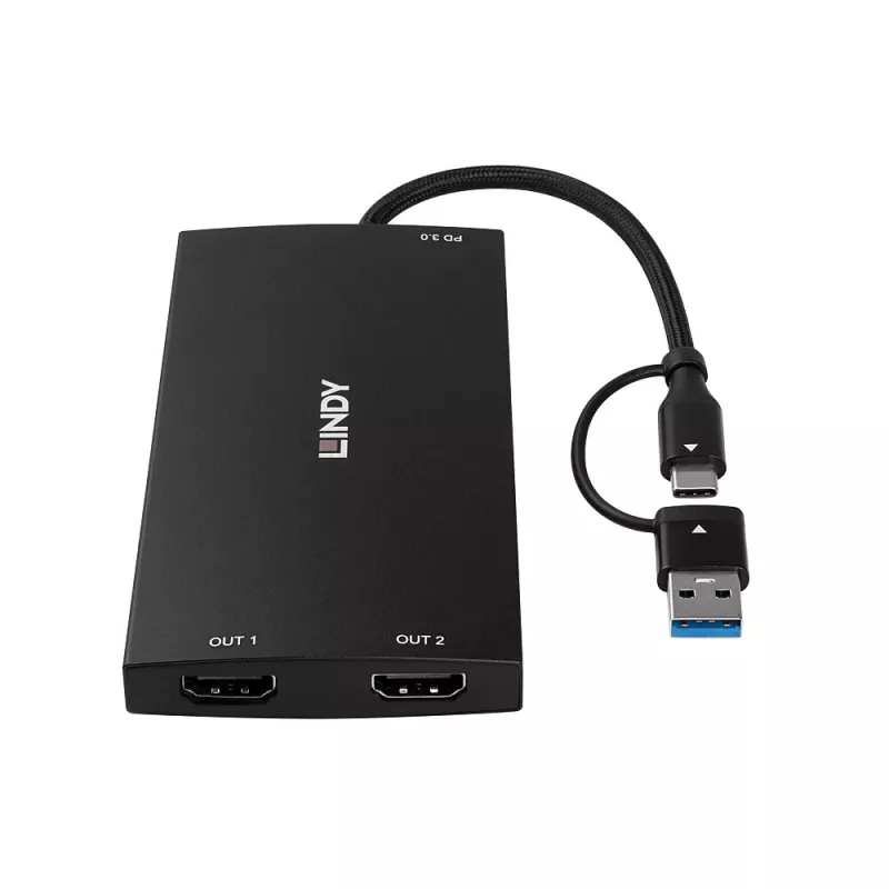 Lindy 43430 Videokabel-adapter 0,11 m USB Type-C 2 x HDMI zwart