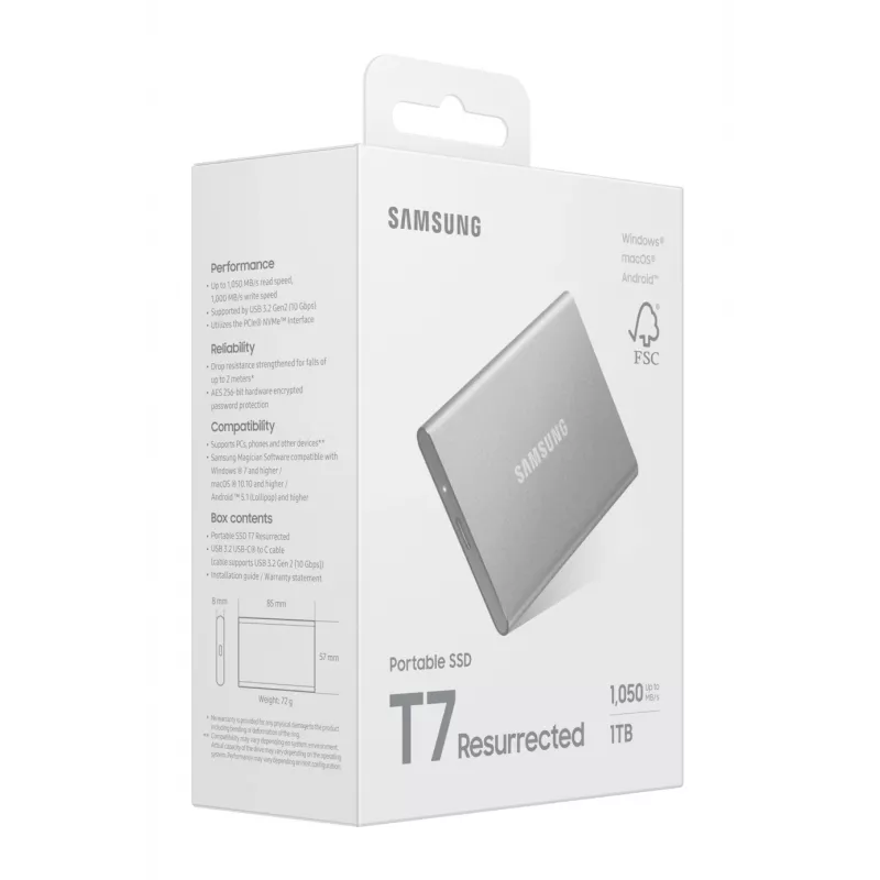 Samsung MU-PD1T0G/WW externe solid-state-drive 1 TB USB Type-C 3.2 Gen 2 (3.1 Gen 2) zilver