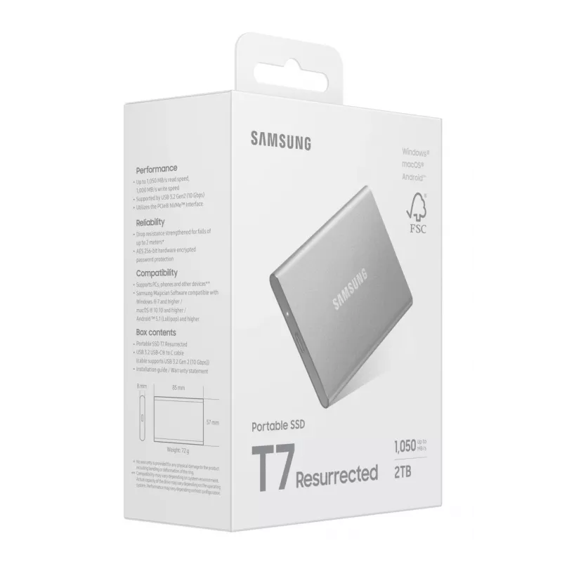 Samsung MU-PD2T0G/WW externe solid-state-drive 2 TB USB Type-C 3.2 Gen 2 (3.1 Gen 2) zilver