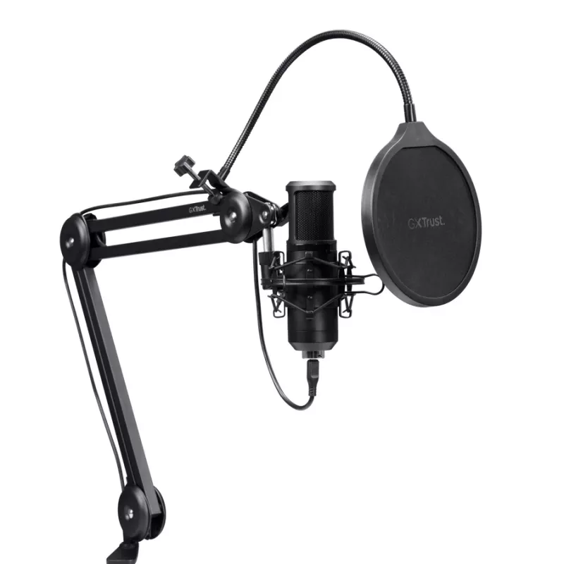 Podcast-microfoon TRUST GXT 270 Emita II+ — condensator-USB, bedraad, metalen behuizing, zwart, 2,5 m kabel