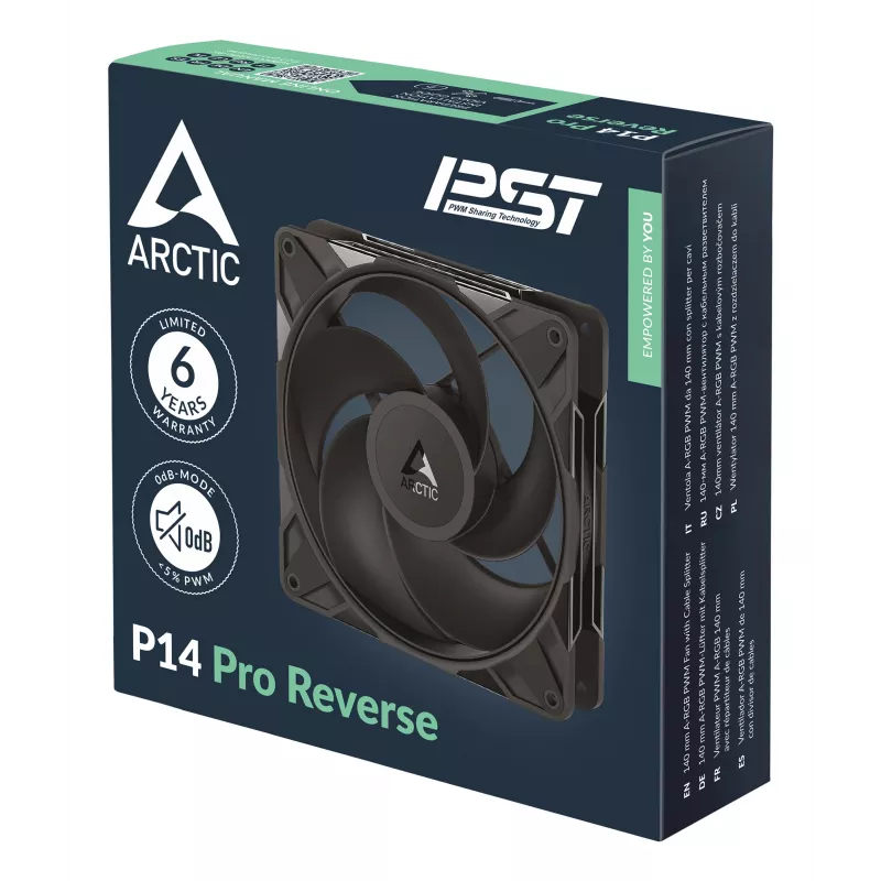 ARCTIC Freezer P14 Pro Reverse – 3-pack – 140 mm A-RGB PWM-ventilator met kabelsplitter