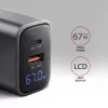 Wandlader AXAGON ACU-PQ67D, 67W, USB-C PD3.0 + USB-A QC4+, 2 uitgangen, LCD-display, 100–240V