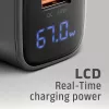 Wandlader AXAGON ACU-PQ67D, 67W, USB-C PD3.0 + USB-A QC4+, 2 uitgangen, LCD-display, 100–240V