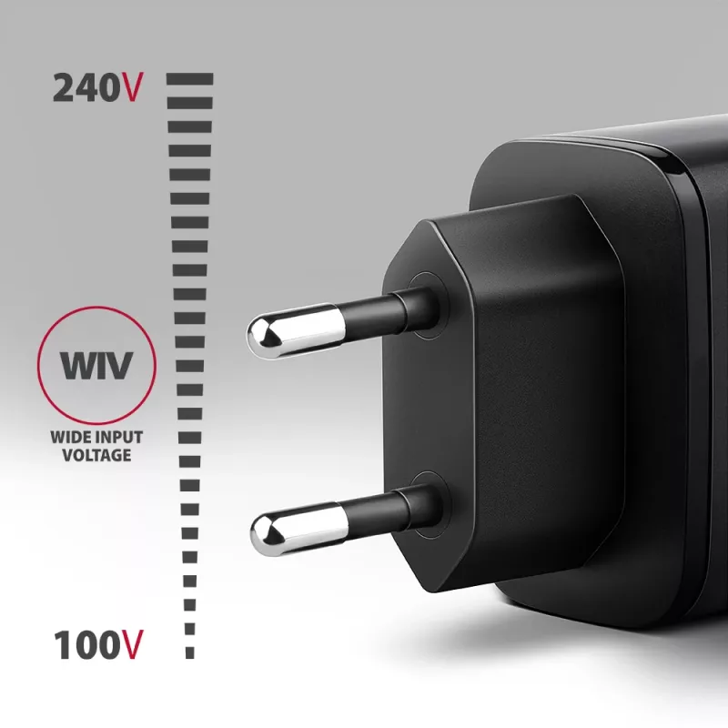 Wandlader AXAGON ACU-PQ67D, 67W, USB-C PD3.0 + USB-A QC4+, 2 uitgangen, LCD-display, 100–240V