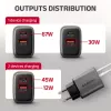 Wandlader AXAGON ACU-PQ67D, 67W, USB-C PD3.0 + USB-A QC4+, 2 uitgangen, LCD-display, 100–240V