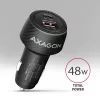 Autolader AXAGON PWC-PQ48, 48 W, USB-C (PD3.0) + USB-A (QC4+), ingang 12–24 V, zwart
