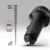 Autolader AXAGON PWC-PQ48, 48 W, USB-C (PD3.0) + USB-A (QC4+), ingang 12–24 V, zwart