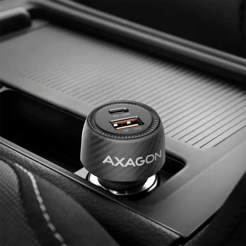 Autolader AXAGON PWC-PQ48, 48 W, USB-C (PD3.0) + USB-A (QC4+), ingang 12–24 V, zwart