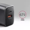 Voeding AXAGON ACU-PQ67, 67W, PD3.0 + QC4+, 1x USB-C + 1x USB-A, 100–240V, grijs/zwart