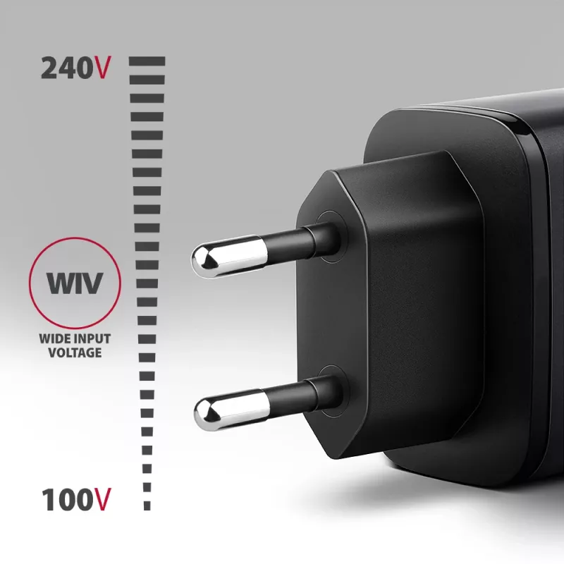 Voeding AXAGON ACU-PQ67, 67W, PD3.0 + QC4+, 1x USB-C + 1x USB-A, 100–240V, grijs/zwart