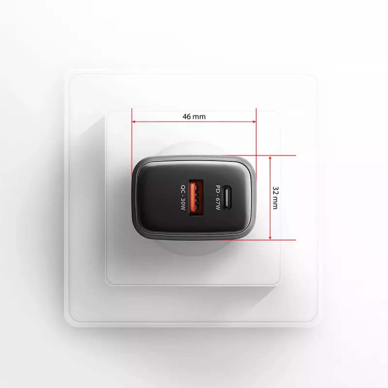 Voeding AXAGON ACU-PQ67, 67W, PD3.0 + QC4+, 1x USB-C + 1x USB-A, 100–240V, grijs/zwart