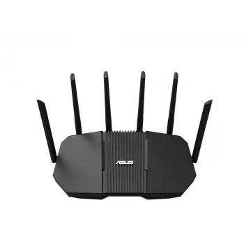 Tabletop-router ASUS RT-BE90U BE9400 AiMesh — tri-band Wi‑Fi 7 (2,4/5/6 GHz), 9400 Mbit/s, 2,5 Gigabit Ethernet, 4× RJ‑45 LAN, USB, Zwart
