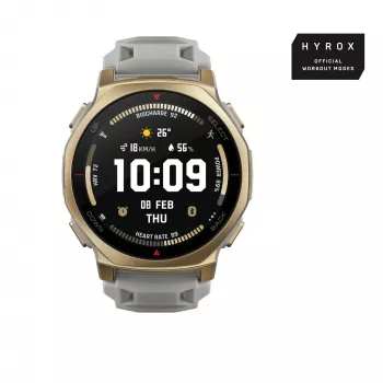 Smartwatch Amazfit T-rex 3 Pro 44 mm, 1,32 inch AMOLED 466×466, 16 GB, 64 MB RAM, GPS, Wi-Fi, waterdicht tot 45 m, gouden behuizing, grijs siliconenbandje