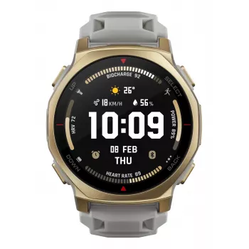 Smartwatch Amazfit T-rex 3 Pro 44 mm, 1,32 inch AMOLED 466×466, 16 GB, 64 MB RAM, GPS, Wi-Fi, waterdicht tot 45 m, gouden behuizing, grijs siliconenbandje