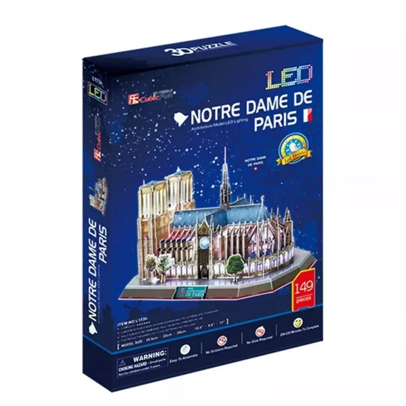 3D-puzzel CubicFun Notre Dame (licht) — model DA-20509, lichtgevende uitgave