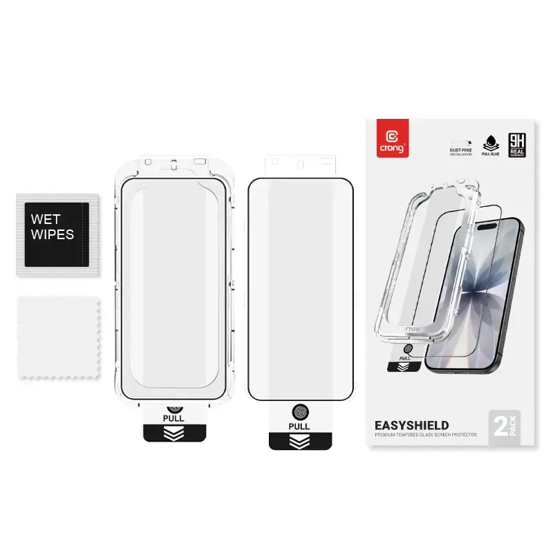 Tempered glass screenprotector Crong EasyShield 2-pack Full Glue voor iPhone 16e / iPhone 14 / iPhone 13 / iPhone 13 Pro, aluminosilicaat, glanzend