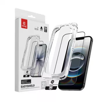 Tempered glass screenprotector Crong EasyShield 2-pack Full Glue voor iPhone 16e / iPhone 14 / iPhone 13 / iPhone 13 Pro, aluminosilicaat, glanzend