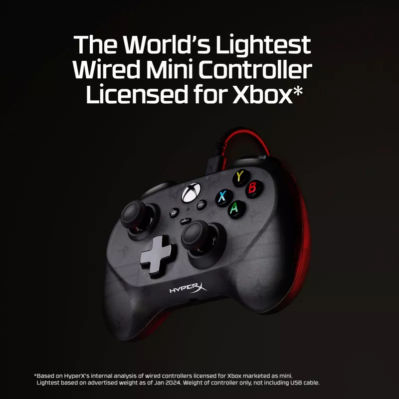 HyperX Clutch Tanto Mini WD Gaming Controller, joystick, Xbox, Xbox One, bedraad, USB, zwart, 2,95 m