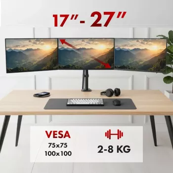 Monitorhouder MACLEAN MC-137 — gasdrukveer, voor 3 monitors 17 inch–27 inch, elk 2–8 kg, zwart